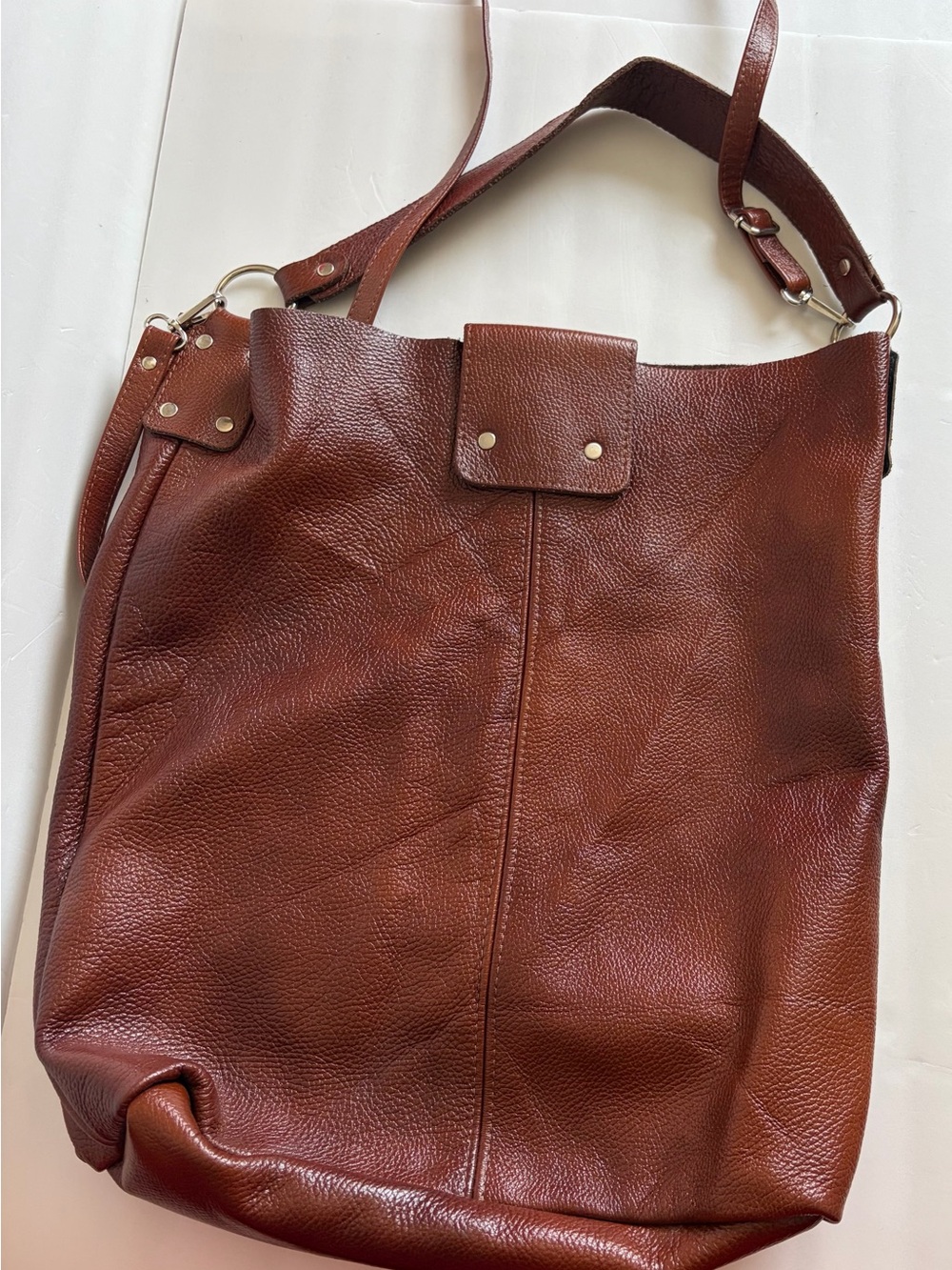 Classic Brown Leather Shoulder Tote Bag - Women